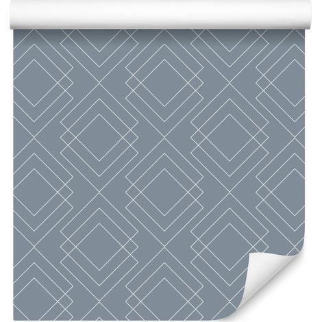 Carta da parati con motivo geometrico blu per soggiorno e camera da letto, 50x1000 cm (1/5)