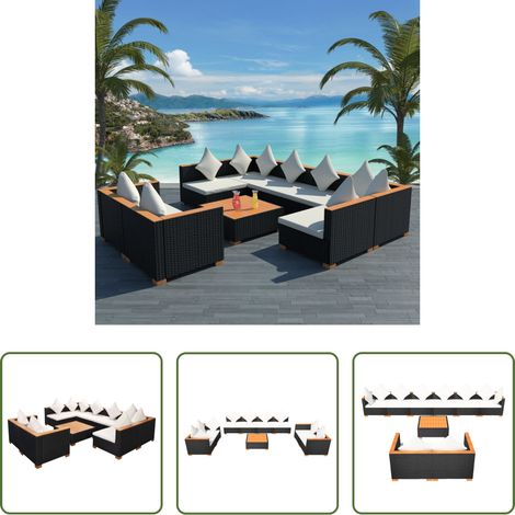 Rotin -  Salon de jardin 9 pcs avec coussins Résine tressée Noir (1/5)
