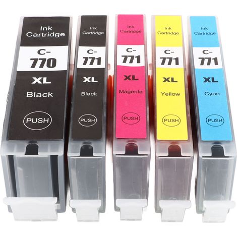 Lot de cartouches d'encre noir et couleur pour imprimantes Canon PIXMA MG5770, MG6870, MG7770, TS5070, TS6070, TS8070. (1/5)