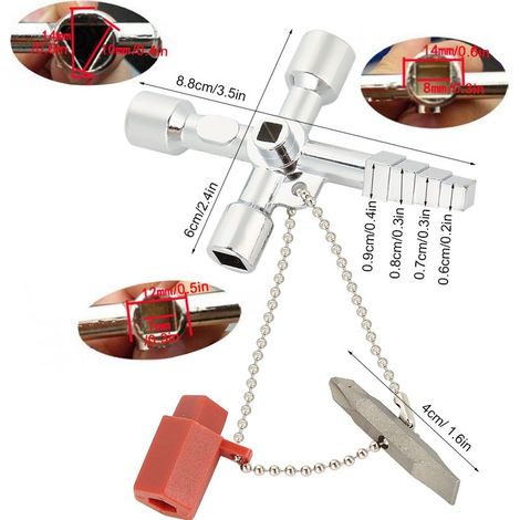 Clé Universelle 4 en 1 Multifonction Aluminium Clé Croix Carrée Triangle pour Cabinet de Contrôle Électrique Clevator Valve Porte de Train Compteur d'Eau (1/5)