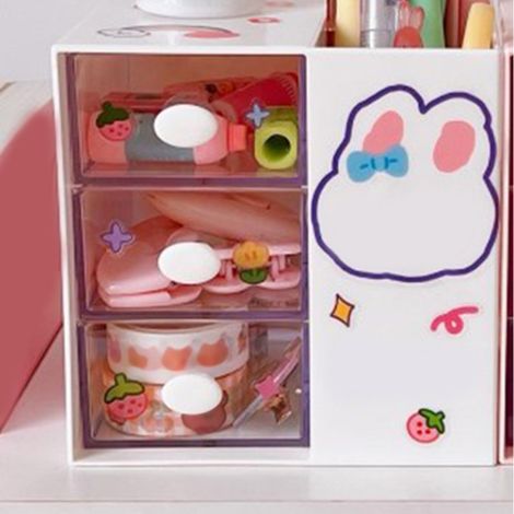 Porte-stylo à motif dessin animé, mignon, girly, créatif, élégant, parfait pour Instagram, boîte de rangement pour fournitures scolaires enfant/étudiant, multifonctionnel, blanc cassé (1/4)