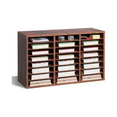 Literatur-Organizer Dokumentenablage mit 24 Fächern & herausnehmbaren Regalen, Aktensortierer Briefablage Dokumentenlager aus Holz, Spanplatte, Aufbewahrung für Büro Klassenzimmer Dunkelbraun (1/5)