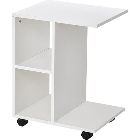 Tavolino da Salotto 45x35x58 cm 2 Ripiani con Ruote Bianco (1/5)