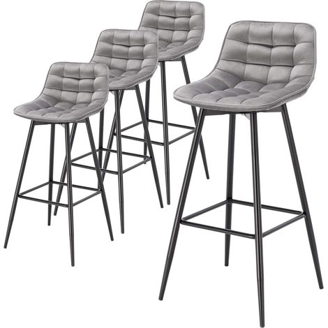 WOLTU 4 X Tabouret de Bar 43 x 35, 5 x 88cm, Chaise de Bar Assise en Velours et Pieds en métal, avec Pieds et Repose-Pieds , Gris Clair (1/5)