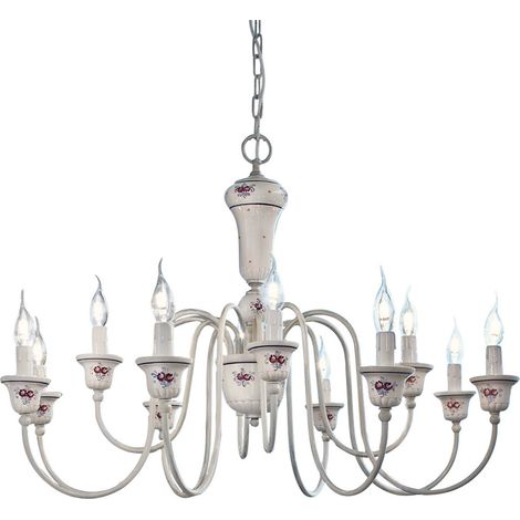 Lampadario Classico Sanremo Metallo Ceramica Bianco Filo Blu 12 Luci E14 (1/5)