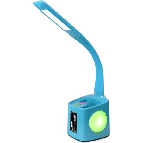 LED-Schreibtischlampe für Kinder mit einstellbarer Helligkeit, Wecker und RGB-Nachtlicht (256 Farben), USB-Anschluss, 3 Beleuchtungsmodi, blau (1/5)