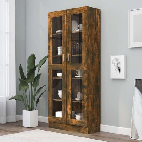 Vitrinenschrank Räuchereiche 82,5x30,5x185,5 cm mit 5 Fächern (1/5)