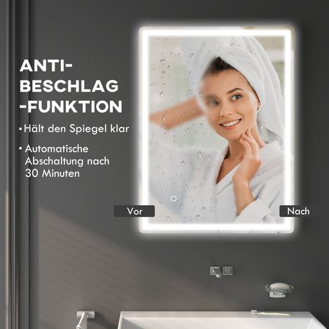 Miroir lumineux dimmable salle de bain 80x60cm avec fonction mémoire, surface anti-buée, design moderne pour salle d'eau (1/5)