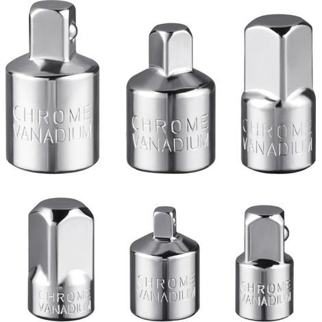 Set di adattatori per bussole, 6 pezzi, adattatore per cricchetto, riduttore per bussole da 1/2" a 3/8", da 3/8" a 1/2", da 3/8" a 1/4", da 1/4" a 3/8", da 1/2" a 1/4", da 1/4" a 1/2" per cricchetti e (1/5)