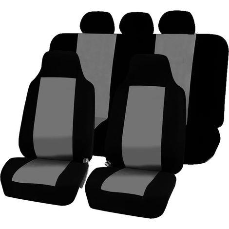 7-teiliges Komplettset Autositzbezüge, universelle Vorder- und Rücksitzbezüge, Autositzbezüge Innenausstattung, für fast alle Autos (Schwarz + Grau) (1/5)