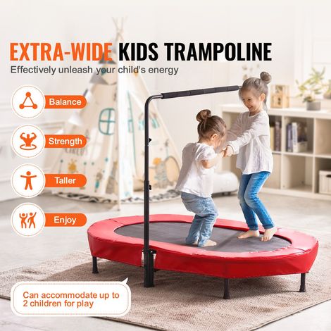 Trampoline enfant 142x91 cm pliable avec poignée pour intérieur extérieur, reboundeur bébé dès 3 ans cadeau anniversaire garçons filles rouge (1/5)