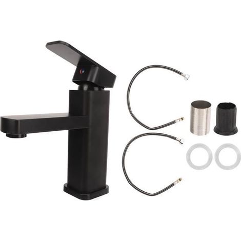 Robinet de salle de bain - - Monotrou - Acier inoxydable - Finition e - Noir (1/4)