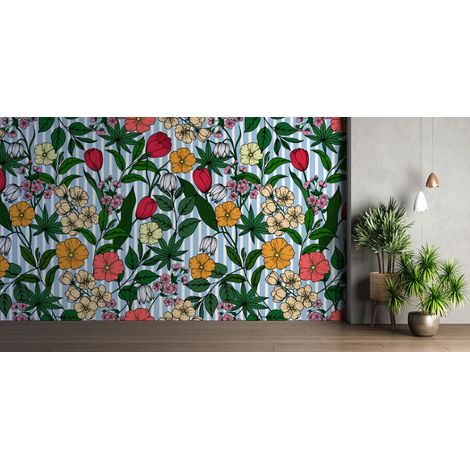 Papier peint fleuri - millefleurs champêtre coloré - 150 x 250 cm (1/2)