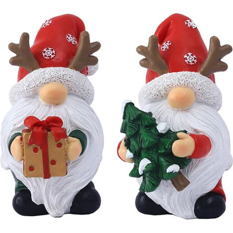 2 Pcs Santa Ornament Xmas Statue Art Craft Room Tabletop Display Winter New Year Decor-KZQ (1/5)