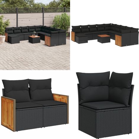 12-tlg. Garten-Sofagarnitur mit Kissen Schwarz Poly Rattan - Gartenmöbel - Outdoor Möbel - Rattan Gartenmöbel - PE-Rattan - Esstisch Set - Home & Living (1/5)