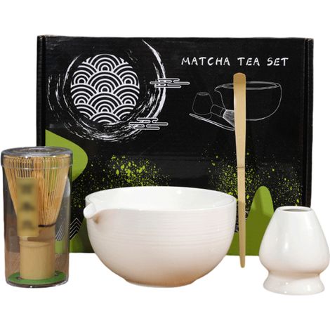 Traditionelle Matcha-Schale mit Ausguss und Besenhalter – Japanisches Chasen-Ritualset für Matcha – Große Schale für Salat, Porridge und Saft – Chawan (1/5)