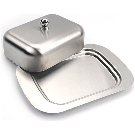 Beurrier en acier inoxydable - Beurrier avec couvercle - Argenté - 18,5 x 12,2 x 6 cm (1/5)