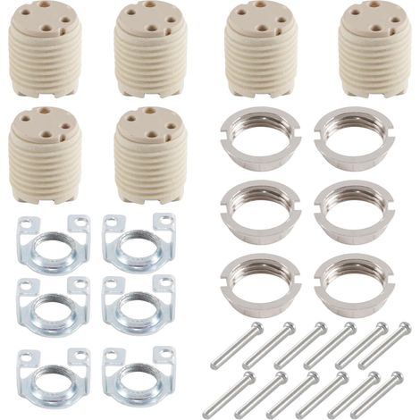 Douilles G9 avec support, douille halogène en céramique filetée G9 avec anneau et pour ampoule (lot de 6) (1/5)