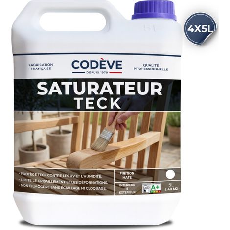 Codève Bois – Saturateur pour teck 4x5 L – Protection en profondeur pour bois denses – Rendement jusqu'à 11 m²/L – Application en 2 couches croisées