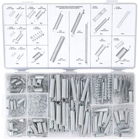 Ressort de Compression et Rallonge, Assortiment en Acier en Métal de Traction, Tension Pression et Goupilles Ressorts avec Boîte de Rangement - 200 Pcs (1/4)