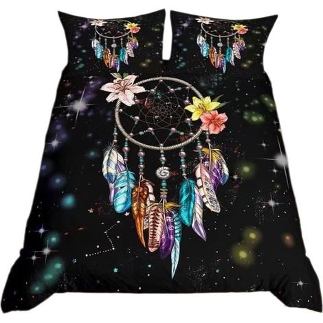 Housse de couette tie-dye 140x200cm, ensemble de literie noir avec 2 taies d'oreiller 65x65cm, microfibre (1/4)