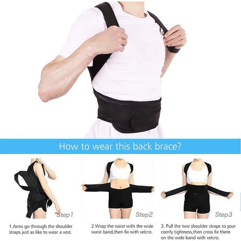 Correcteur de posture dorsal noir ajustable, ceinture de soutien pour épaules et lombaires, soins de santé pour hommes et femmes, sécurité sportive - (M) (1/5)
