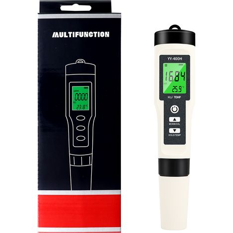 5-in-1 Digitaler pH/TDS/EC/Salz/Temperatur-Tester mit Hintergrundbeleuchtung, Wasserqualitäts-Analysator-Stift PPM für Hydroponik, Pool und Aquarium (Modell YY-400H)-lsw