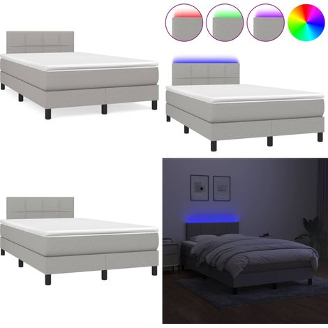 Cama box spring con colchón y LED tela gris claro 120x190 cm - Cama box spring - Colchón con muelles ensacados