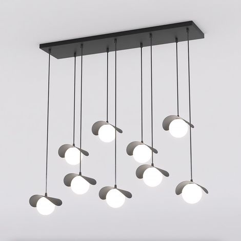 Lampada a sospensione Ritual 9 in acciaio nero e vetro