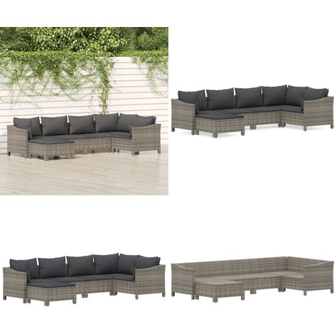 Set Divani da Giardino 6 pz con Cuscini in Polyrattan Grigio - Divano angolare - Divano con braccioli