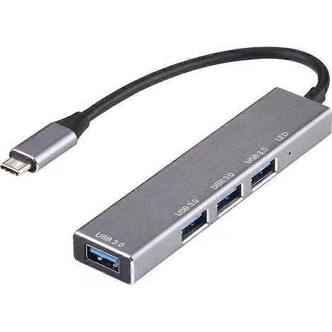 Adaptateur hub USB-C - 4 ports USB 3.0, alliage d'aluminium, indicateur LED - (1/5)