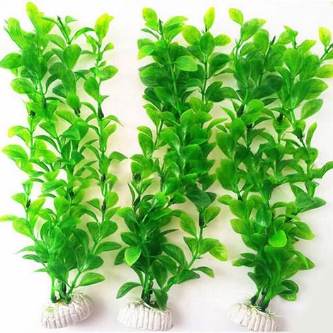 Set di 3 piante artificiali per acquario - Alte 25 cm - Erba acquatica verde - Piante ornamentali in plastica - Per la decorazione di acquari (1/3)
