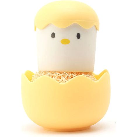 Cepillo para ollas con mango de cáscara de huevo de gallina, bola de limpieza de fibra reemplazable para cocina, cepillo de limpieza de descontaminación multiusos (1/5)