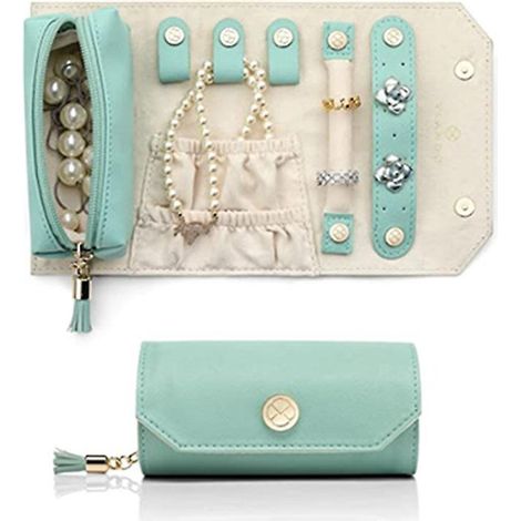 (vert)trousse Bijoux De Voyage Velours, Bote De Rangement Portable Pour Bagues, Boucles D'oreilles, Colliers, Bracelets Et Montres (1/5)