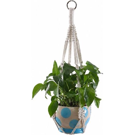 Pot suspendu bohème en macramé, fibre fait main, pour l'intérieur et l'extérieur (1/5)