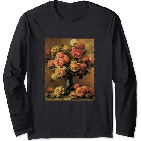 Roses dans un Vase de Pierre-Auguste Renoir Manche Longue
