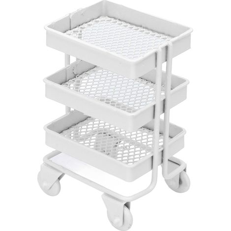 Étagère de rangement à 3 niveaux avec roulettes pour maison de poupée miniature à l'échelle 1:12, idéale pour décorer la cuisine (blanc). (1/5)
