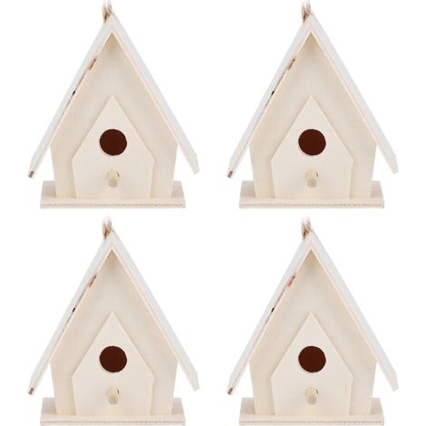 4Pcs Mini Hanging Wooden Bird House Nests Cage Ornament Crafts for Garden Courtyard Decor (1/5)
