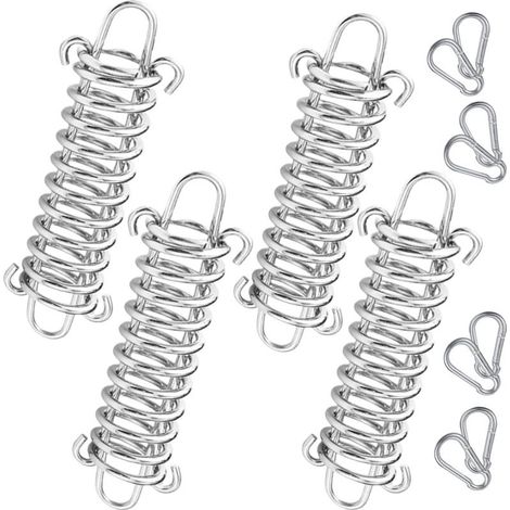 Lot de 4 ressorts de serrage en acier inoxydable avec mousquetons, ressorts de traction très résistants, pour voile d'ombrage, tente de camping et auvents, kit de fixation antirouille, avec 8 crochets (1/5)