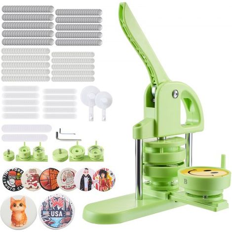 Buttonmaschine Knopfmachermaschine Badge Punch Press 32/58 mm rund, Pinmaker mit 200 Knopfteilen & Kreisschneider & Zauberbuch & verstärkter ergonomischer Griff, DIY Badge Press Machine grün (1/5)