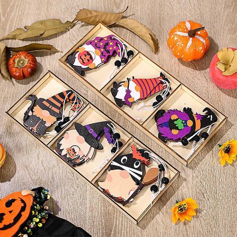 18 Pices Dcorations D'halloween En Bois Breloques D'halloween Citrouille Sorcire Vieil Homme Breloques En Bois Dcorations D'halloween (1/5)