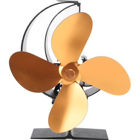 Ventilador térmico de 4 aspas para estufa, rápida circulación del calor, diseño de luna y estrella, para uso en acampada al aire libre, color dorado.