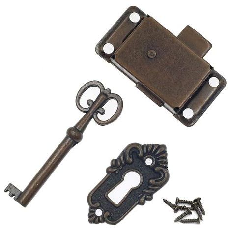 Antique Cabinet Door Lock, Antique Lock Set - Decorative Lock with Keys and Screws - For Mailboxes, Lockers, Cabinets, Toolbox (1/3)