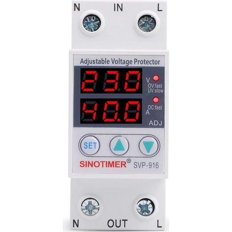 Ortviai Protecteur de Tension Ajustable 40A - Relais de Protection Sous-Tension et Surintensité - Double Affichage LED Numérique - Rail DIN 35mm - AC 230V - SVP-916 (1/5)