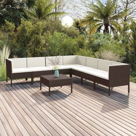 8-tlg. Garten-Lounge-Set mit Auflagen Poly Rattan Braun (1/5)