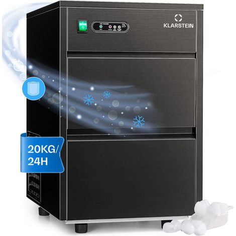Klarstein Ice Maker Machine Counter Top, Portable Ice Cube Maker w/ LED Display,145W, R600a, w/ Ice Scoop & Basket, Stainless Steel Ice Machine for Home and Office, 20 kg Capacity, 3.5 kg Storage