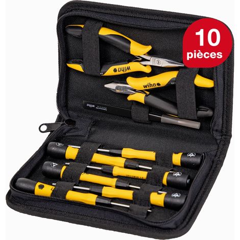 Wiha Jeu d'outils ESD Pinces, tournevis, pincettes, 10 pcs y compris classeur à outils (43994)