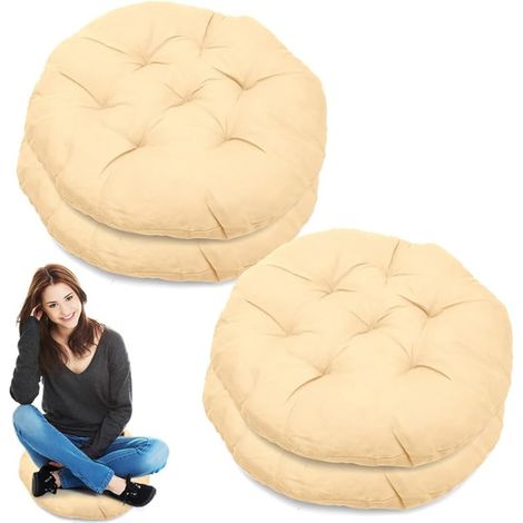 Coussin de siège rond confortable 40 x 40 cm pour salle à manger, salon, chambre d'étude, chaise de bureau, chaise de jardin, chaise de balcon, pour l'intérieur et l'extérieur, campagne clair (1/5)