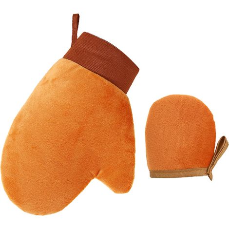 Gants applicateurs de lotion (lot de 2), gants double face pour l'application de lotion corporelle, 2 tailles, marron (1/5)