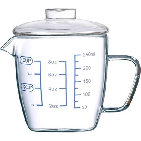 Pot à lait avec couvercle et bec verseur 250 ml, tasse à mesurer, mini pichet en verre, café, tasse à lait, crème, sauce, tasse à café. (1/5)